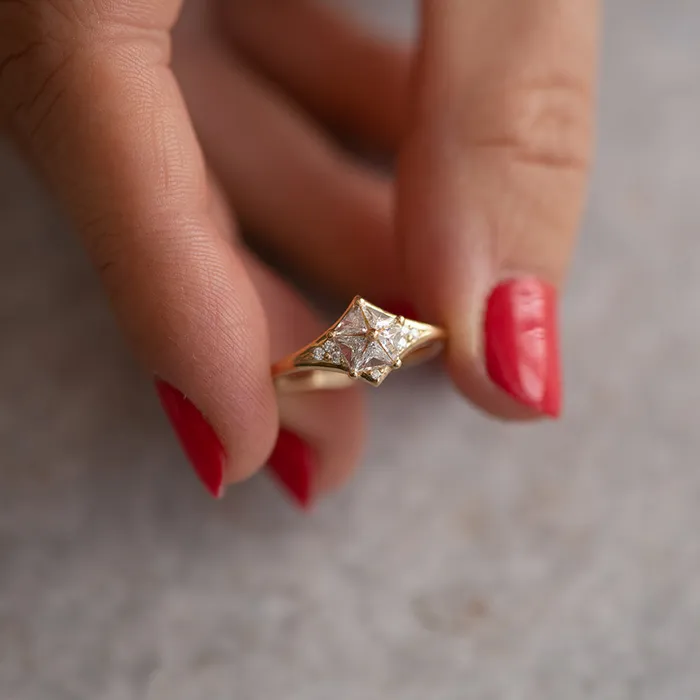ARTEMER Rings Star Engagement Ring with Five Triangle Cut Diamonds