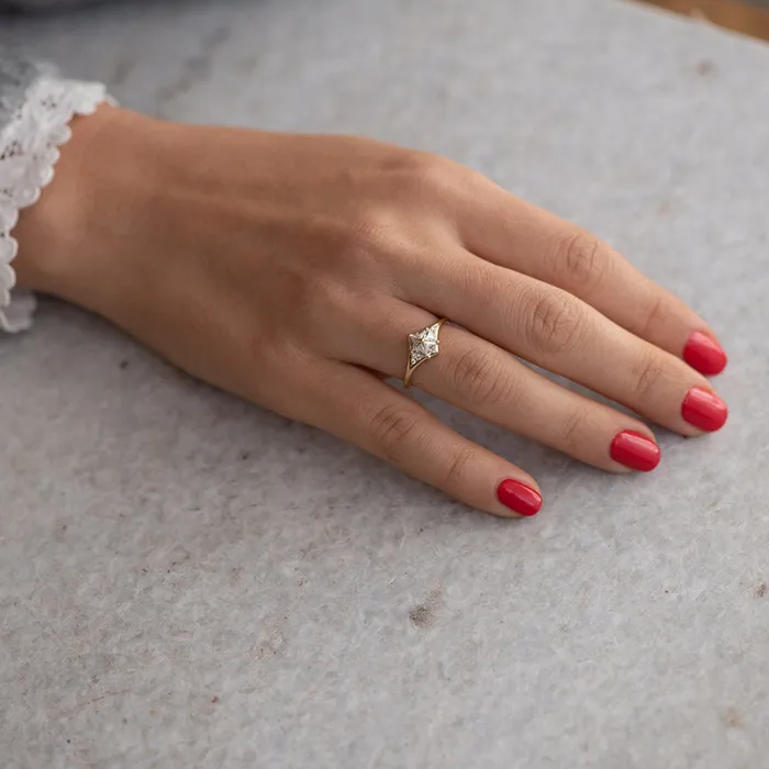 ARTEMER Rings Star Engagement Ring with Five Triangle Cut Diamonds
