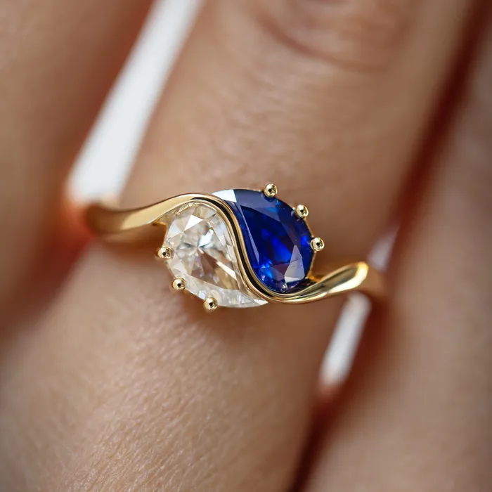 ARTEMER Rings Yin Yang Blue Sapphire Diamond Ring