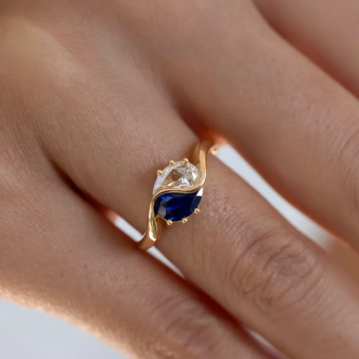 ARTEMER Rings Yin Yang Blue Sapphire Diamond Ring