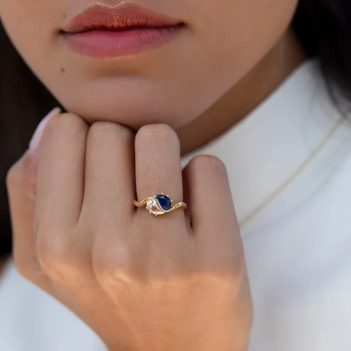 ARTEMER Rings Yin Yang Blue Sapphire Diamond Ring