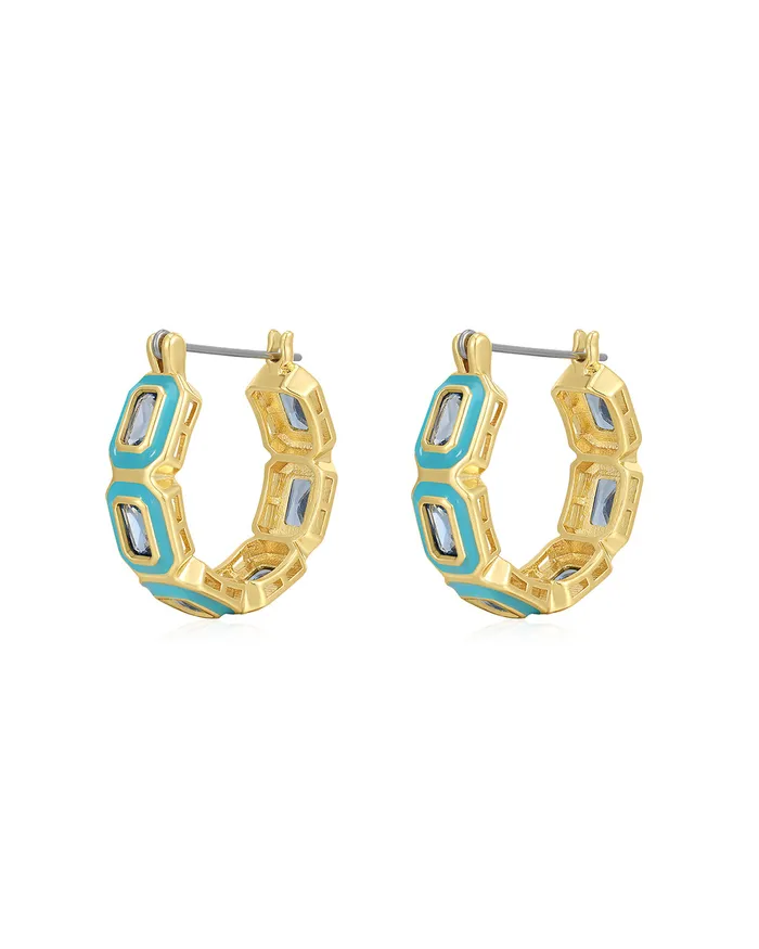 Bezel Emerald Ballier Hoops Turquoise Gold Luv Aj Earrings