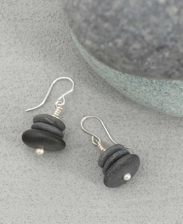 Buddha Groove Earrings Mini Cairn Earrings Natural Beach Stone Made in USA