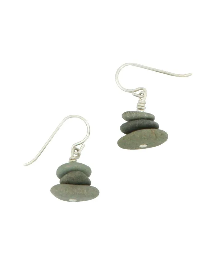 Buddha Groove Earrings Mini Cairn Earrings Natural Beach Stone Made in USA