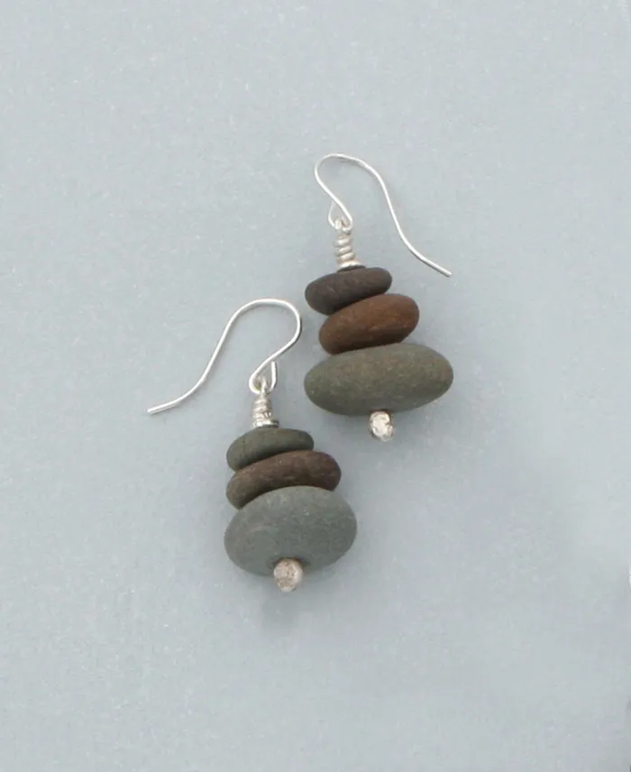Buddha Groove Earrings Mini Cairn Earrings Natural Beach Stone Made in USA