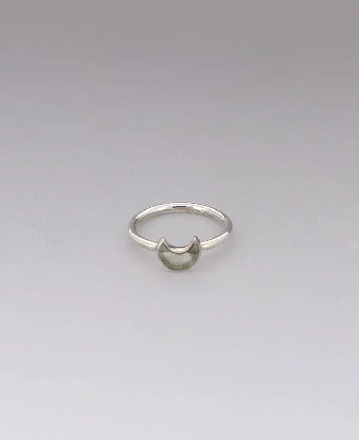 Buddha Groove Rings Dainty Labradorite Moon Crescent Sterling Silver Ring