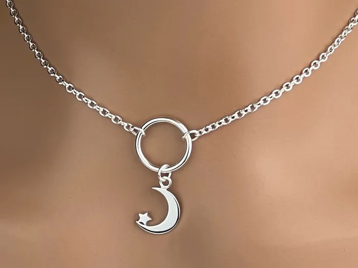 Captive Collars Sterling Silver O Ring Moon and Star Rings
