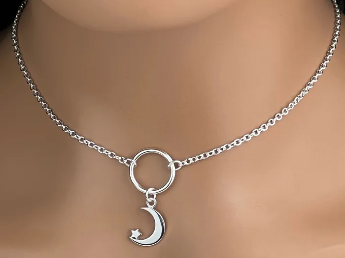 Captive Collars Sterling Silver O Ring Moon and Star Rings
