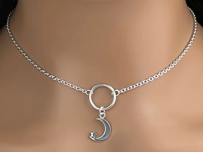 Captive Collars Sterling Silver O Ring Moon and Star Rings