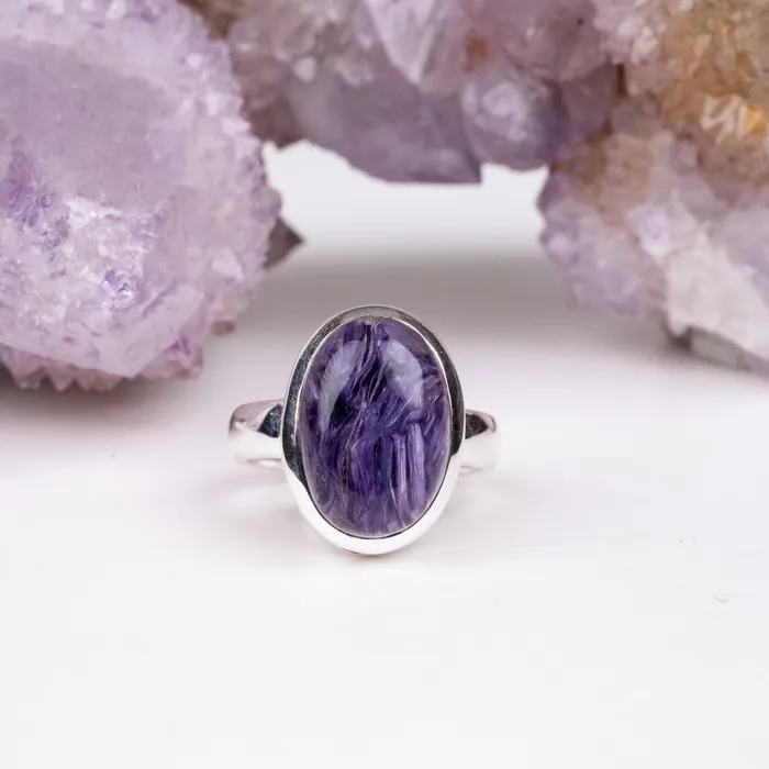 Charoite Ring 16x12mm Size 6 925 Silver InnerVision Crystals Rings