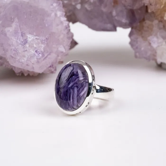 Charoite Ring 16x12mm Size 6 925 Silver InnerVision Crystals Rings