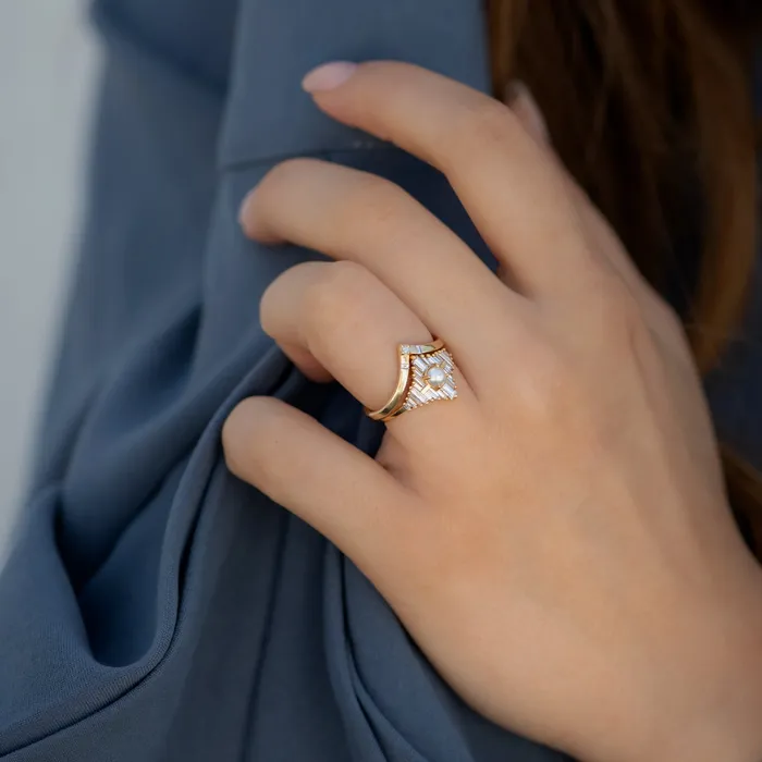 Chevron Wedding Ring with Baguette and Carre Diamonds ARTEMER Rings Chevron Wedding Ring with Baguette and Carre Diamonds ARTEMER Rings