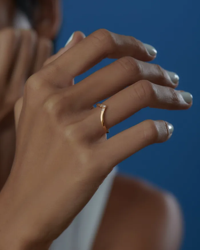 Chevron Wedding Ring with Baguette and Carre Diamonds ARTEMER Rings Chevron Wedding Ring with Baguette and Carre Diamonds ARTEMER Rings