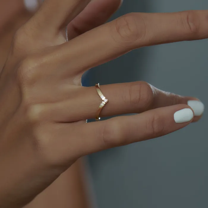 Chevron Wedding Ring with Baguette and Carre Diamonds ARTEMER Rings Chevron Wedding Ring with Baguette and Carre Diamonds ARTEMER Rings