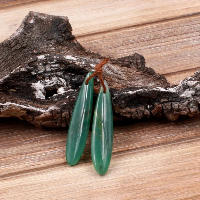 Drilled Natural Green Jade Earring Pair Long Teardrop Cabochon Cab Pair Matched Earrings Bead Pair Intrinsic Trading Earrings Drilled Natural Green Jade Earring Pair Long Teardrop Cabochon Cab Pair Matched Earrings Bead Pair Intrinsic Trading Earrings