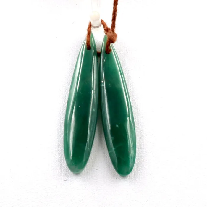 Drilled Natural Green Jade Earring Pair Long Teardrop Cabochon Cab Pair Matched Earrings Bead Pair Intrinsic Trading Earrings