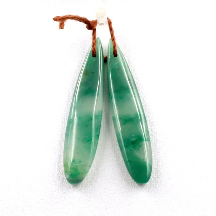 Drilled Natural Green Jade Earring Pair Long Teardrop Cabochon Cab Pair Matched Earrings Bead Pair Intrinsic Trading Earrings