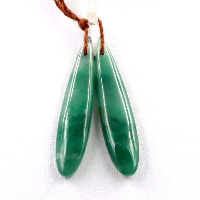 Drilled Natural Green Jade Earring Pair Long Teardrop Cabochon Cab Pair Matched Earrings Bead Pair Intrinsic Trading Earrings