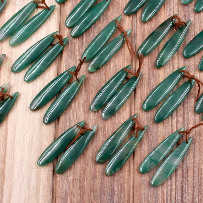 Drilled Natural Green Jade Earring Pair Long Teardrop Cabochon Cab Pair Matched Earrings Bead Pair Intrinsic Trading Earrings