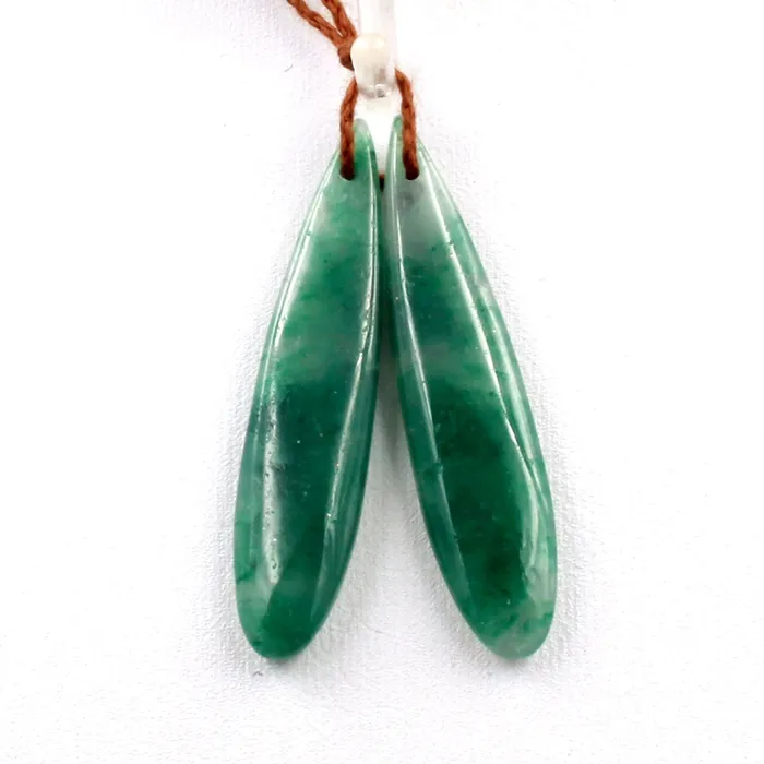 Drilled Natural Green Jade Earring Pair Long Teardrop Cabochon Cab Pair Matched Earrings Bead Pair Intrinsic Trading Earrings