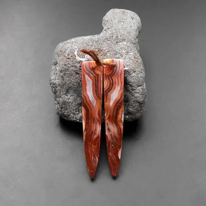 Drilled Natural Mexican Laguna Lace Agate Long Dagger Modern Triangle Earring Matched Gemstone Cabochon Bead Pair Intrinsic Trading Earrings