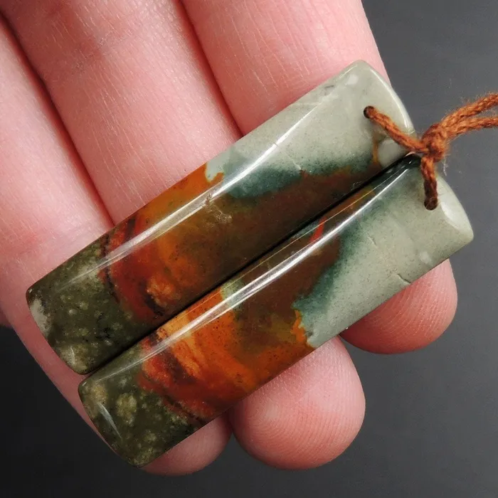 Drilled Natural Owyhee Picture Jasper Earring Pair Gemstone Drilled Cabochon Cab Pair Rectangle Matched Earring Bead Pair From Oregon E3373 Intrinsic Trading Earrings