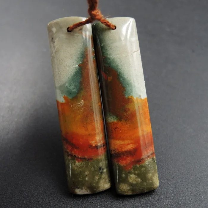 Drilled Natural Owyhee Picture Jasper Earring Pair Gemstone Drilled Cabochon Cab Pair Rectangle Matched Earring Bead Pair From Oregon E3373 Intrinsic Trading Earrings