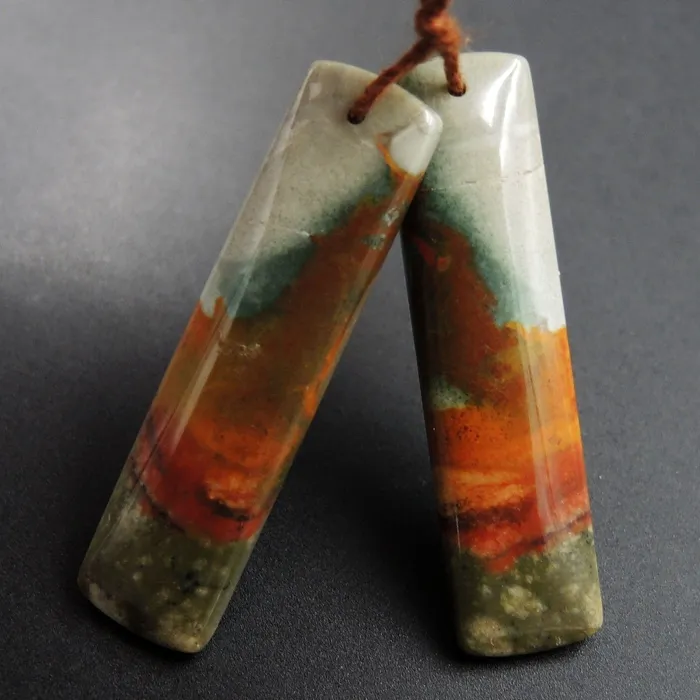 Drilled Natural Owyhee Picture Jasper Earring Pair Gemstone Drilled Cabochon Cab Pair Rectangle Matched Earring Bead Pair From Oregon E3373 Intrinsic Trading Earrings