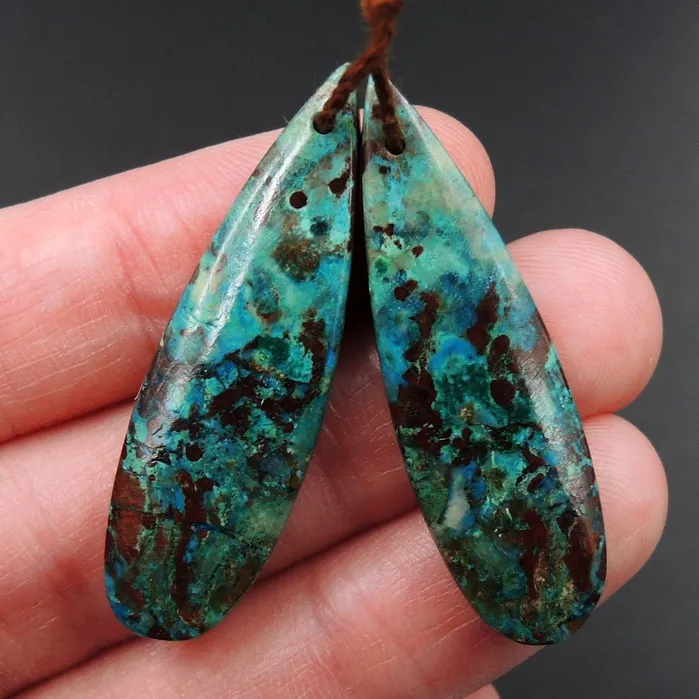 Drilled Parrot Wing Chrysocolla Earring Pair Matched Long Teardrop Cabochon Natural Blue Green Chrysocolla Gemstone Stone Bead Pair E3169 Intrinsic Trading Earrings Drilled Parrot Wing Chrysocolla Earring Pair Matched Long Teardrop Cabochon Natural Blue Green Chrysocolla Gemstone Stone Bead Pair E3169 Intrinsic Trading Earrings