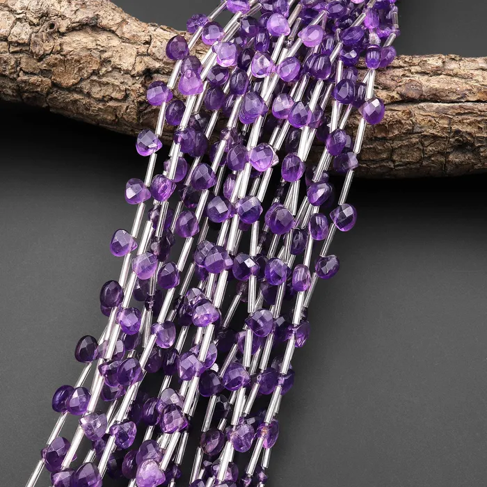 Earrings Intrinsic Trading AAA Faceted Natural Purple Amethyst Triangle Teardrop Briolette Beads Good for Earrings 155 Strand