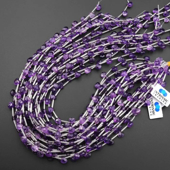 Earrings Intrinsic Trading AAA Faceted Natural Purple Amethyst Triangle Teardrop Briolette Beads Good for Earrings 155 Strand