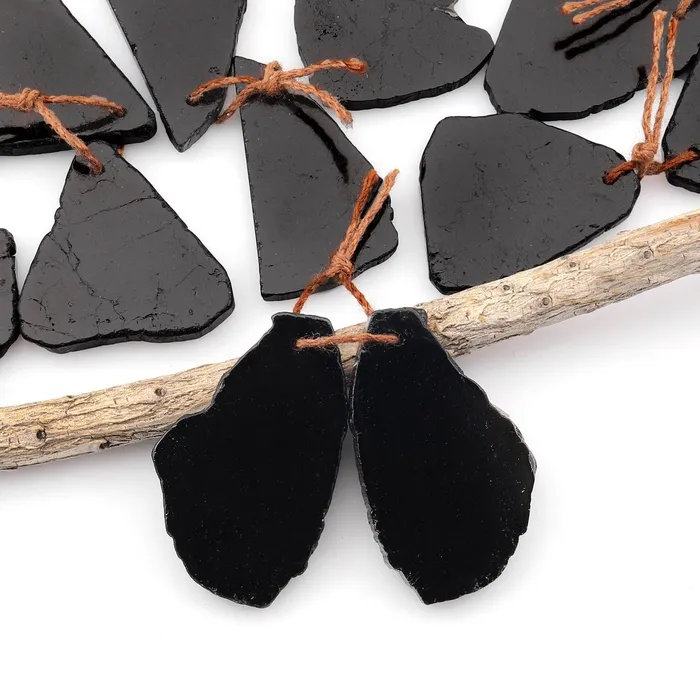 Earrings Intrinsic Trading Drilled Natural Black Tourmaline Freeform Slice Earring Pair Matched Raw Organic Gemstone Beads Earrings Intrinsic Trading Drilled Natural Black Tourmaline Freeform Slice Earring Pair Matched Raw Organic Gemstone Beads