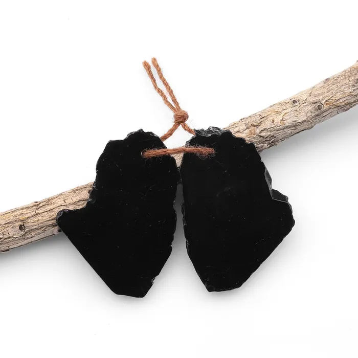 Earrings Intrinsic Trading Drilled Natural Black Tourmaline Freeform Slice Earring Pair Matched Raw Organic Gemstone Beads