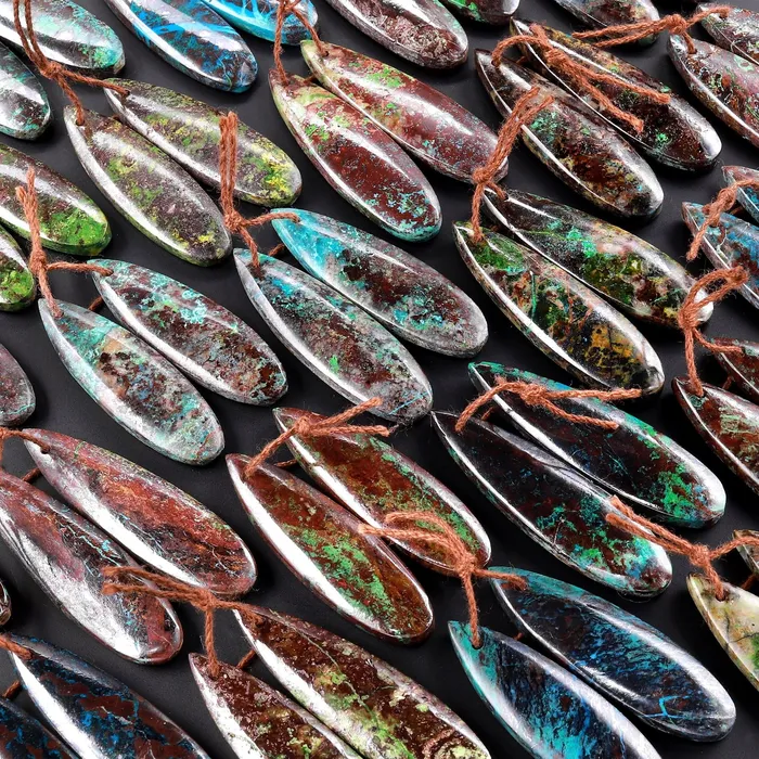 Earrings Intrinsic Trading Drilled Parrot Wing Chrysocolla Teardrop Earring Pair Matched Teardrop Cabochon Natural Green Blue Red Gemstone Stone Beads