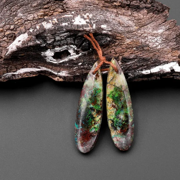 Earrings Intrinsic Trading Drilled Parrot Wing Chrysocolla Teardrop Earring Pair Matched Teardrop Cabochon Natural Green Blue Red Gemstone Stone Beads