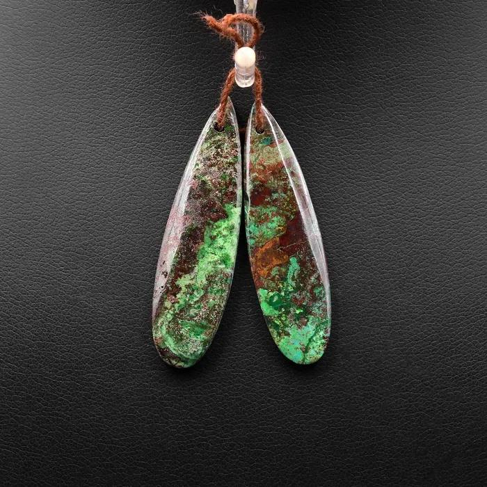 Earrings Intrinsic Trading Drilled Parrot Wing Chrysocolla Teardrop Earring Pair Matched Teardrop Cabochon Natural Green Blue Red Gemstone Stone Beads