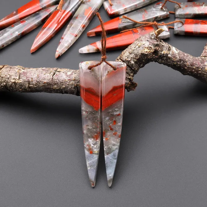 Earrings Intrinsic Trading Natural African Bloodstone Matched Long Dagger Triangle Spike Earring Beads Drilled Gemstone Pair A55 Earrings Intrinsic Trading Natural African Bloodstone Matched Long Dagger Triangle Spike Earring Beads Drilled Gemstone Pair A55