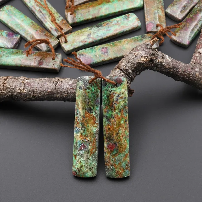 Earrings Intrinsic Trading Natural Rusty Brown Ruby Green Fuchsite Rectangle Earring Pair Matched Gemstone Beads A1 Earrings Intrinsic Trading Natural Rusty Brown Ruby Green Fuchsite Rectangle Earring Pair Matched Gemstone Beads A1