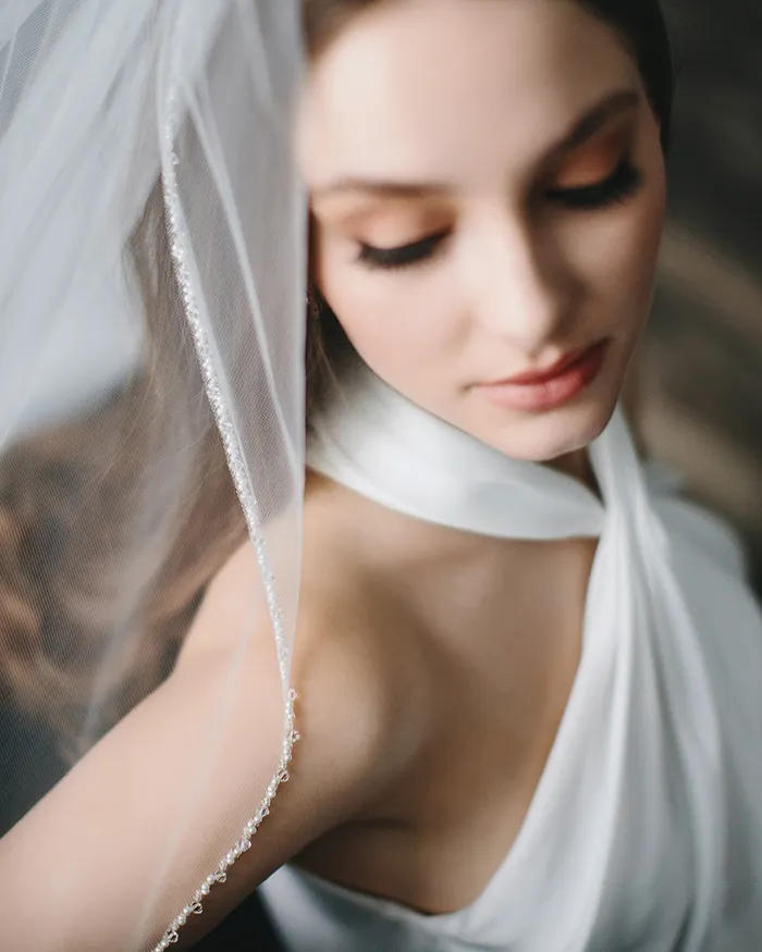 Earrings Kylie Crystal Pearl Beaded Veil Dareth Colburn