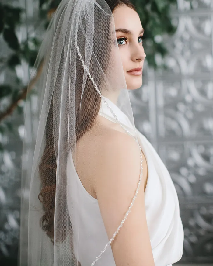 Earrings Kylie Crystal Pearl Beaded Veil Dareth Colburn