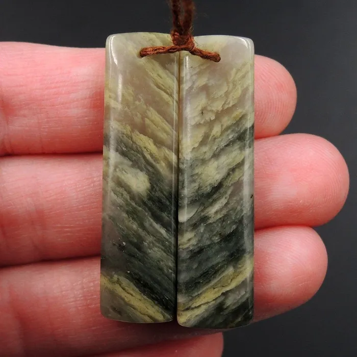 Earrings Natural Green Cloudy Quartz Rectangle Cabochon Cab Pair Drilled Gemstone Pair Matched Earrings Natural Stone Bead Pair E2998 Intrinsic Trading