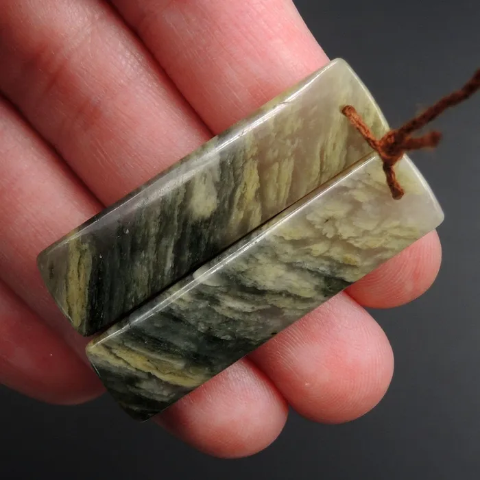 Earrings Natural Green Cloudy Quartz Rectangle Cabochon Cab Pair Drilled Gemstone Pair Matched Earrings Natural Stone Bead Pair E2998 Intrinsic Trading