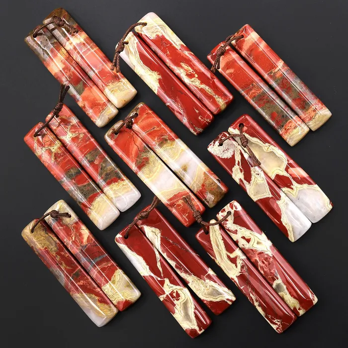 Earrings Natural Red River Jasper Long Rectangle Earring Pair Drilled Matched Gemstone Beads Intrinsic Trading