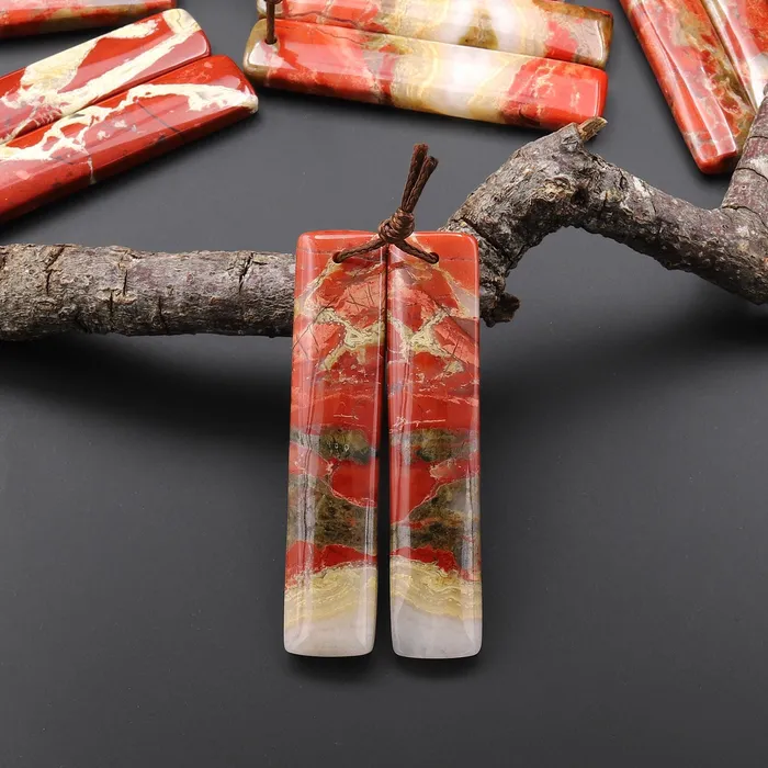 Earrings Natural Red River Jasper Long Rectangle Earring Pair Drilled Matched Gemstone Beads Intrinsic Trading