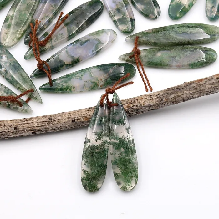 Earrings Translucent Natural Green Moss Agate Earring Pair Drilled Teardrop Cabochon Cab Pair Matched Gemstone Beads Intrinsic Trading Earrings Translucent Natural Green Moss Agate Earring Pair Drilled Teardrop Cabochon Cab Pair Matched Gemstone Beads Intrinsic Trading