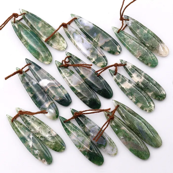 Earrings Translucent Natural Green Moss Agate Earring Pair Drilled Teardrop Cabochon Cab Pair Matched Gemstone Beads Intrinsic Trading