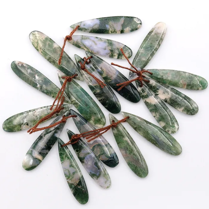Earrings Translucent Natural Green Moss Agate Earring Pair Drilled Teardrop Cabochon Cab Pair Matched Gemstone Beads Intrinsic Trading