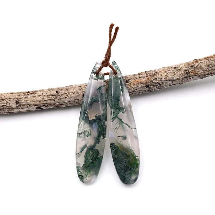 Earrings Translucent Natural Green Moss Agate Earring Pair Drilled Teardrop Cabochon Cab Pair Matched Gemstone Beads Intrinsic Trading