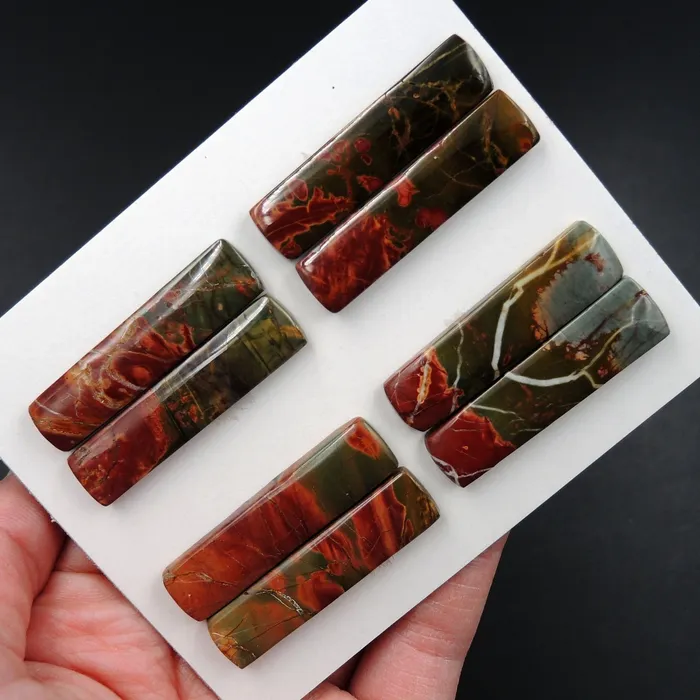 Earrings Undrilled Natural Red Creek Jasper Stone Cabochon Rectangle Matched Earring Pair Cab Picasso Jasper Cherry Creek Jasper Cabochon Set C323 Card Intrinsic Trading