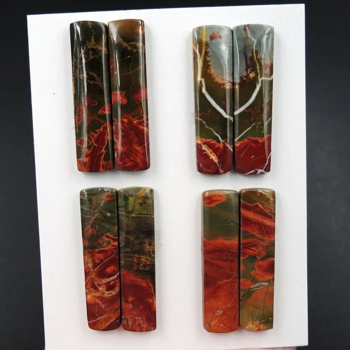 Earrings Undrilled Natural Red Creek Jasper Stone Cabochon Rectangle Matched Earring Pair Cab Picasso Jasper Cherry Creek Jasper Cabochon Set C323 Card Intrinsic Trading